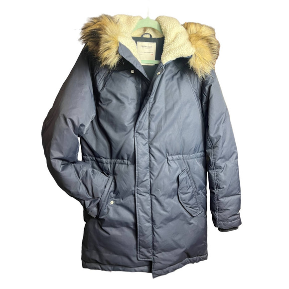 Crewcuts Boys 16 FISHTAIL PARKA Down Filled Jacket Sherpa Hood | Navy Blue F4506 - Picture 3 of 15